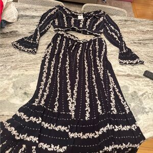 Free People Black and White Textured Top